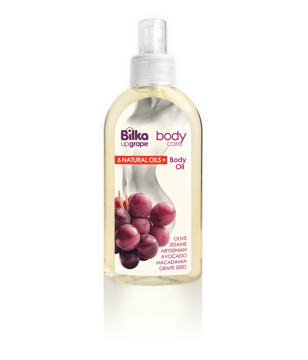 Bilka Mavrud Upgrape Nourishing Body Oil 200ml with a blend of 6 natural oils in a spray bottle.