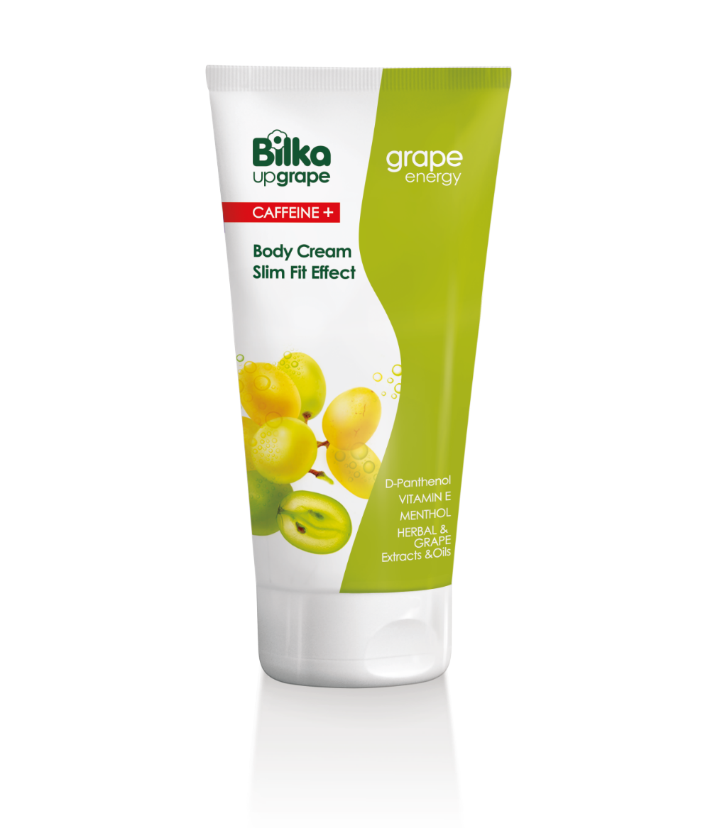 Bilka Upgrape Grape Energy Slim Fit Body Cream 180ml в опаковка с жълти гроздови екстракти.